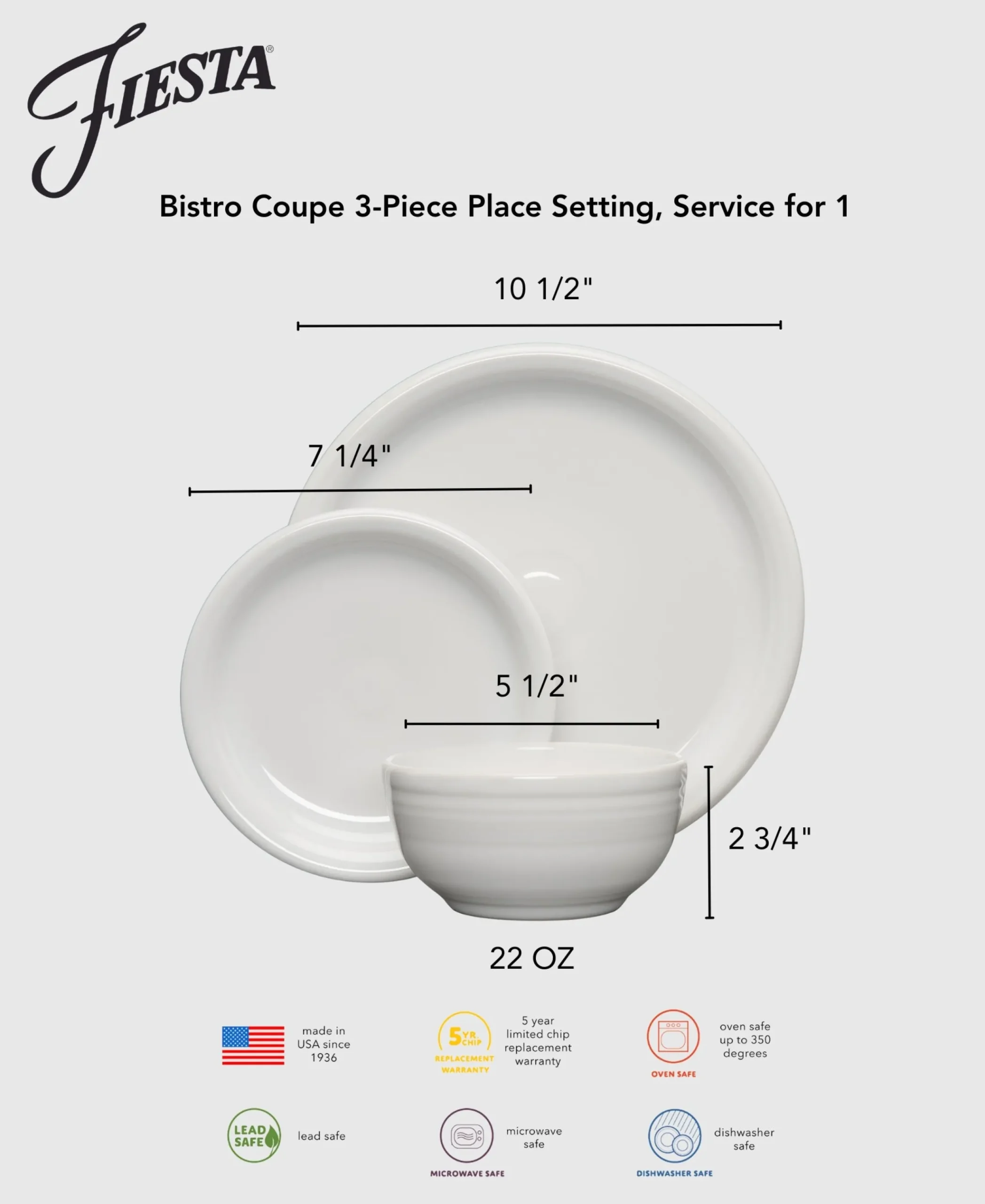 Bistro Coupe 3-Piece Place Setting, Service for 1
