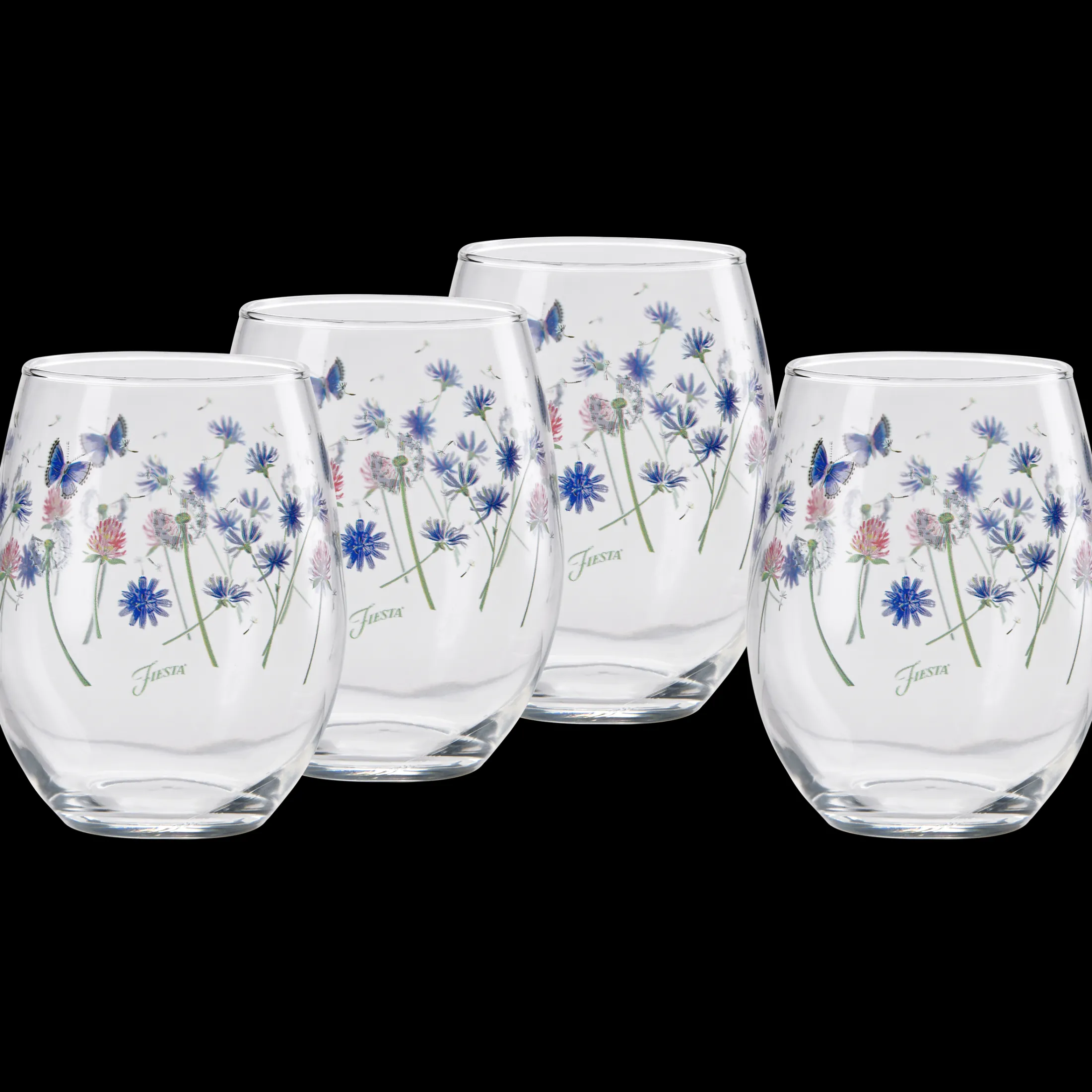 Breezy Floral 15 oz. Stemless Wine Glass – Set of 4