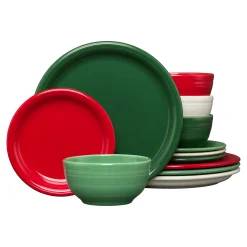 Christmas Mixed Color Bistro Coupe 12-Piece Dinnerware Set, Service for 4