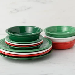 Christmas Mixed Color Classic Rim 12-Piece Dinnerware Set, Service for 4