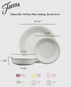 Christmas Mixed Color Classic Rim 12-Piece Dinnerware Set, Service for 4