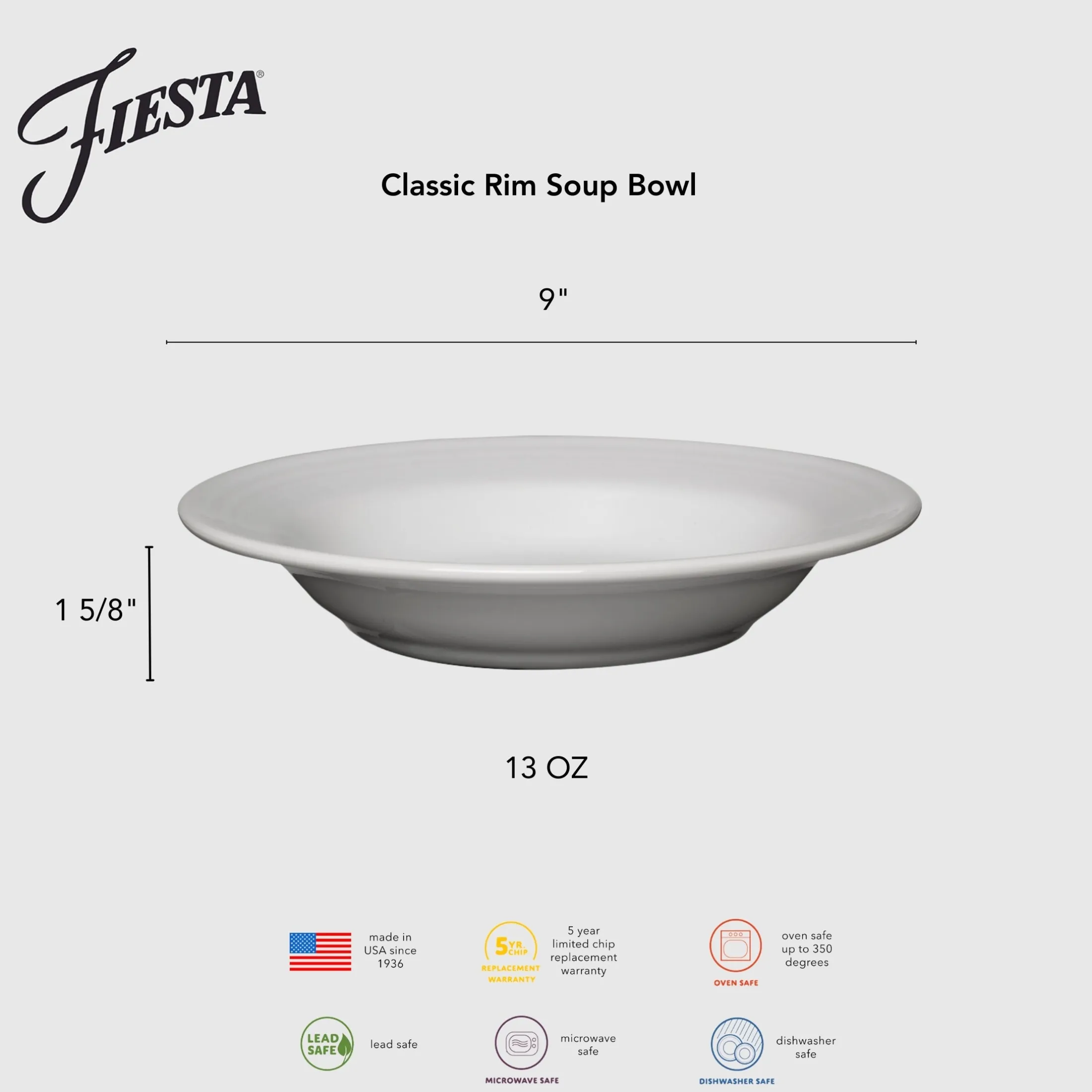 Classic Rim 9 Inch Soup Bowl 13 OZ