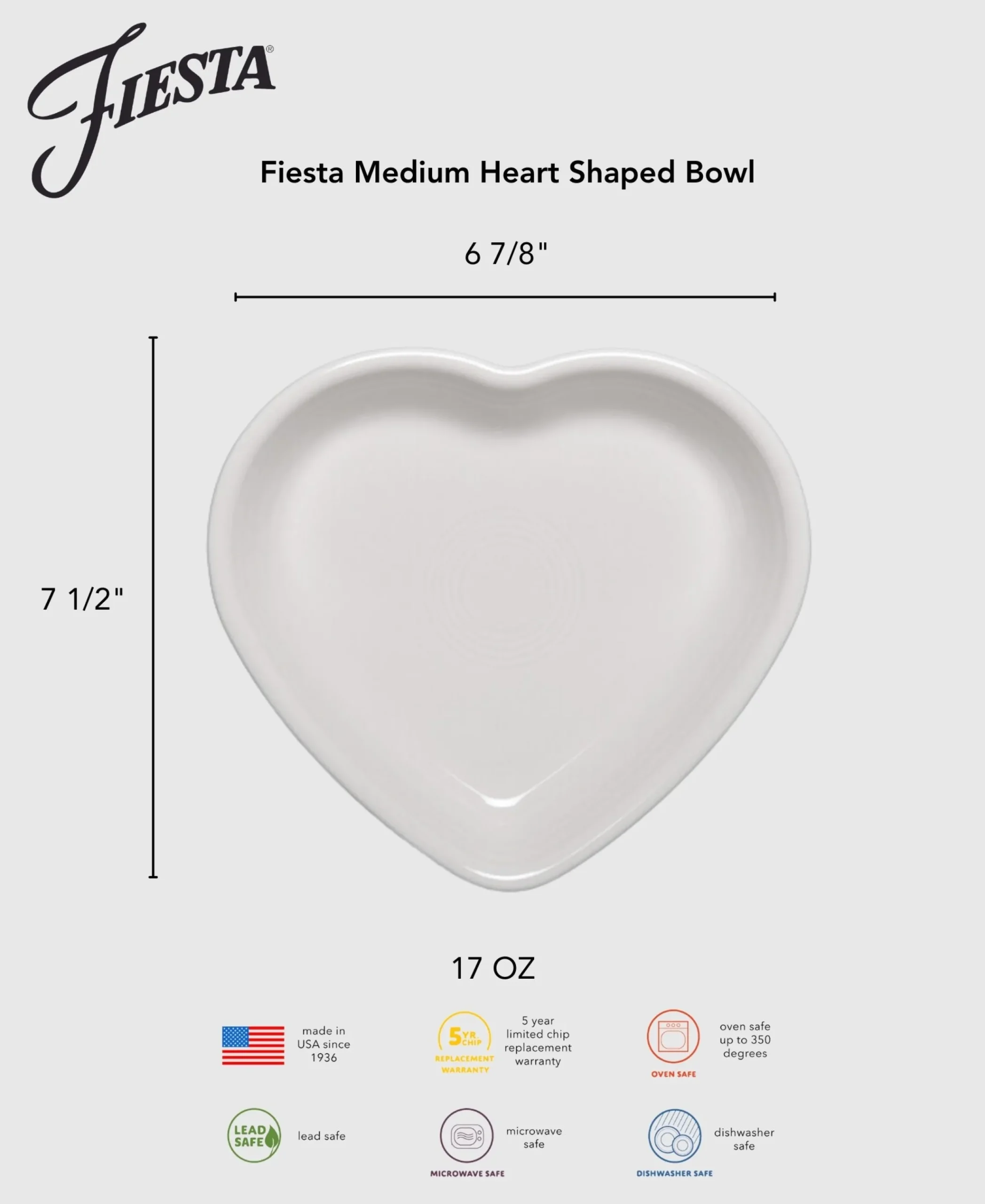 Fiesta 7 1/2 Inch Medium Heart Shaped Bowl 17 OZ