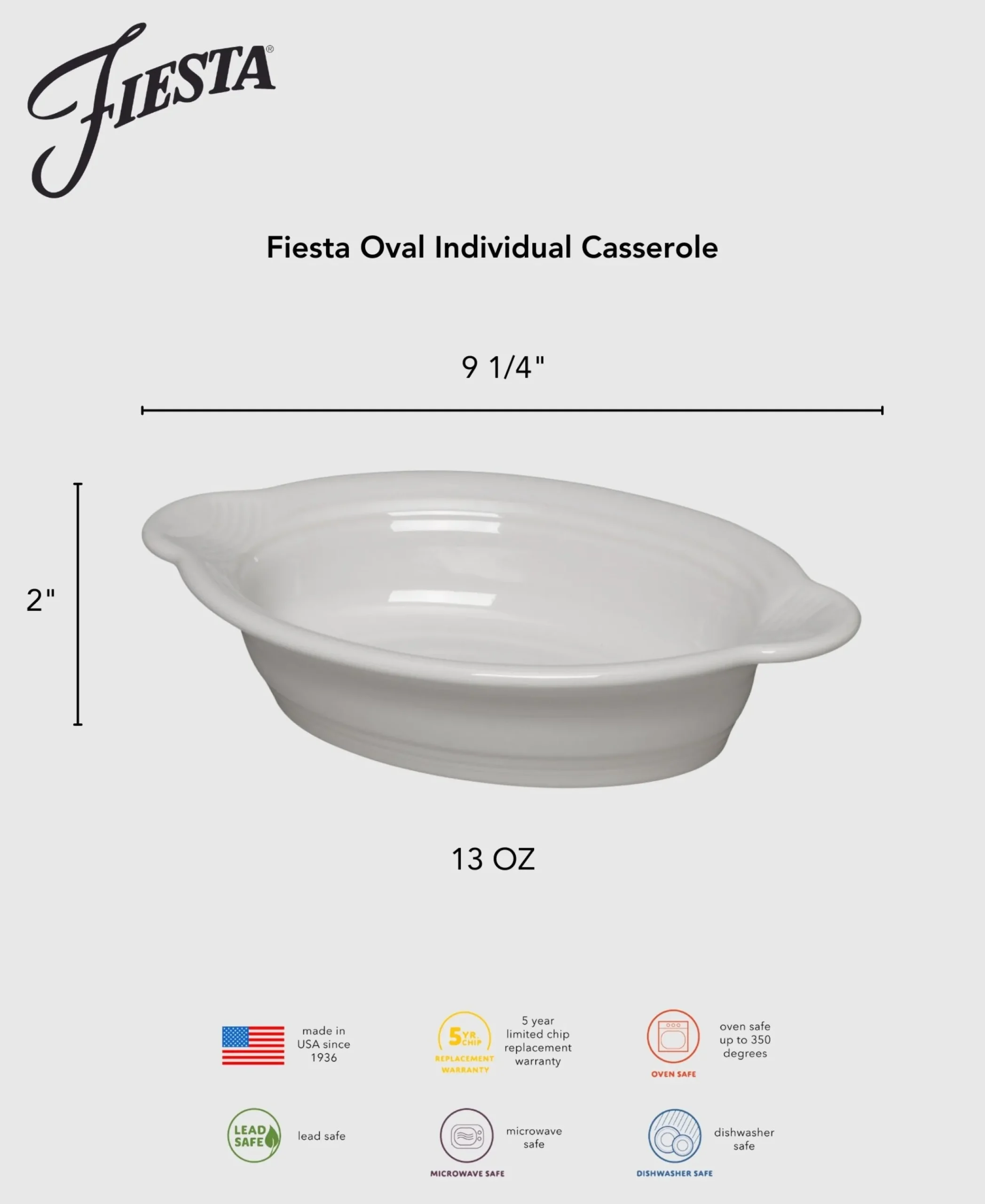 Fiesta 9 1/8 Inch Oval Individual Casserole 13 OZ