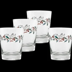 Holly Berry Christmas 15 oz. Tapered Double Old Fashion Glass – Set of 4