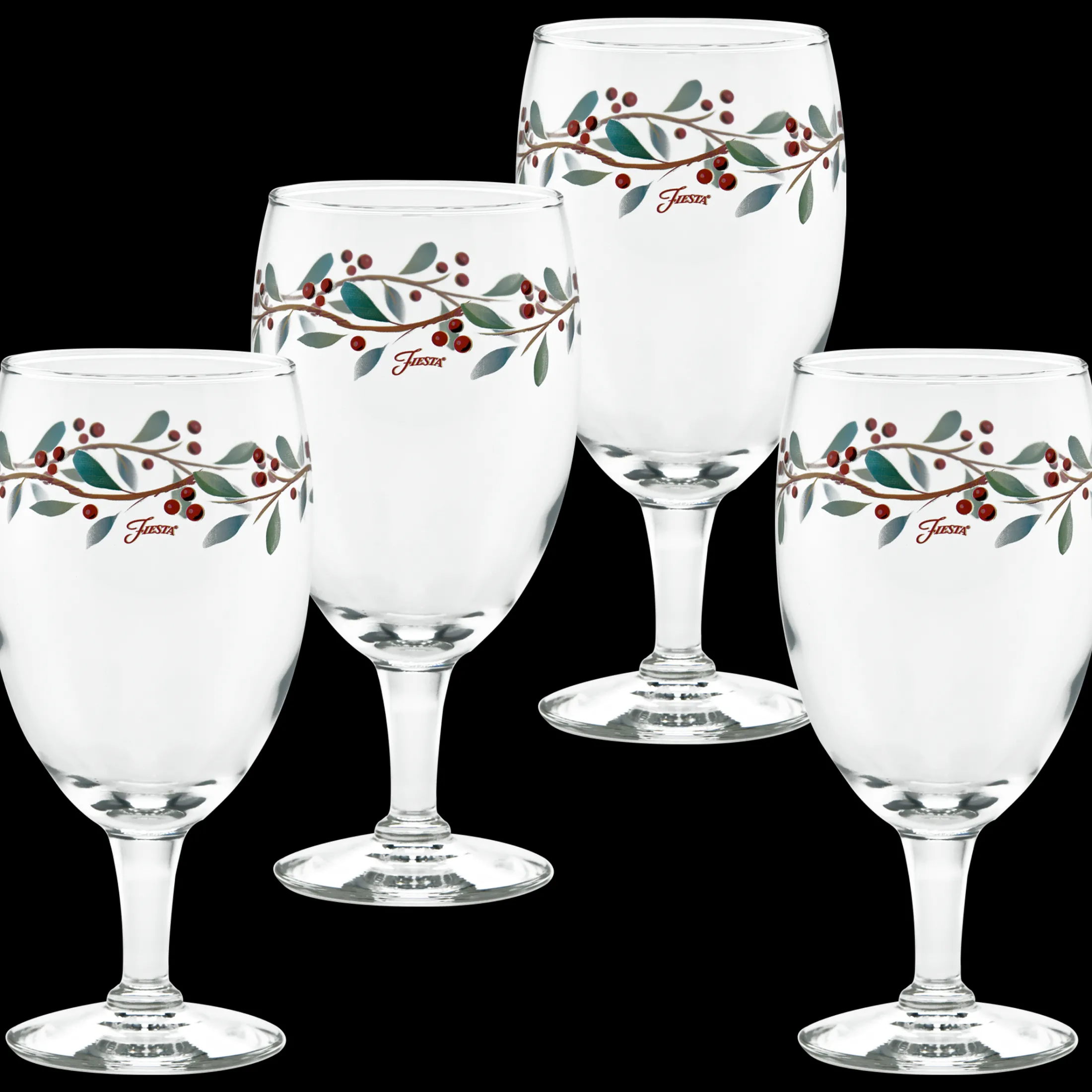 Holly Berry Christmas 16 oz. Footed Goblet – Set of 4