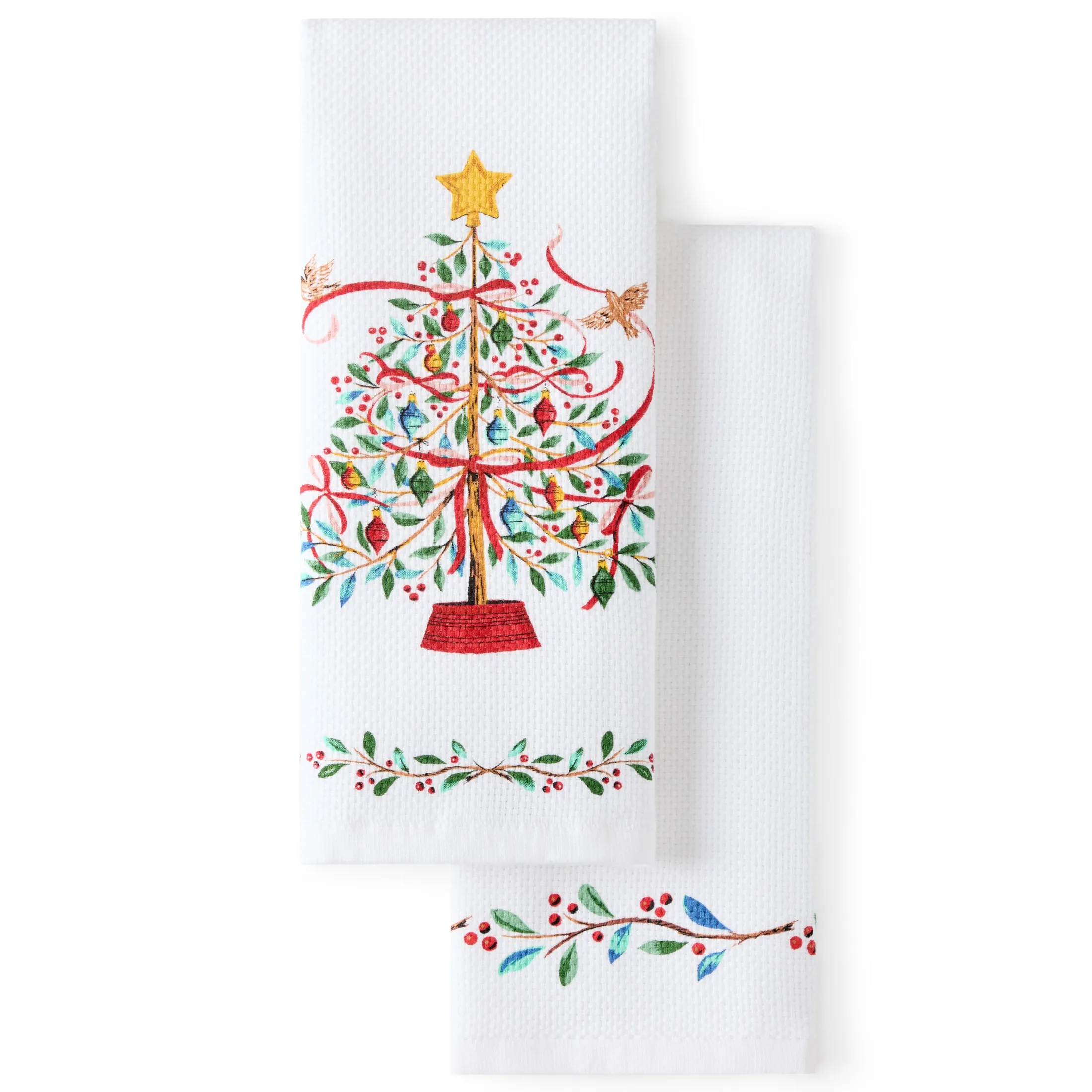 Holly Berry Christmas Tree Kitchen Towel Set