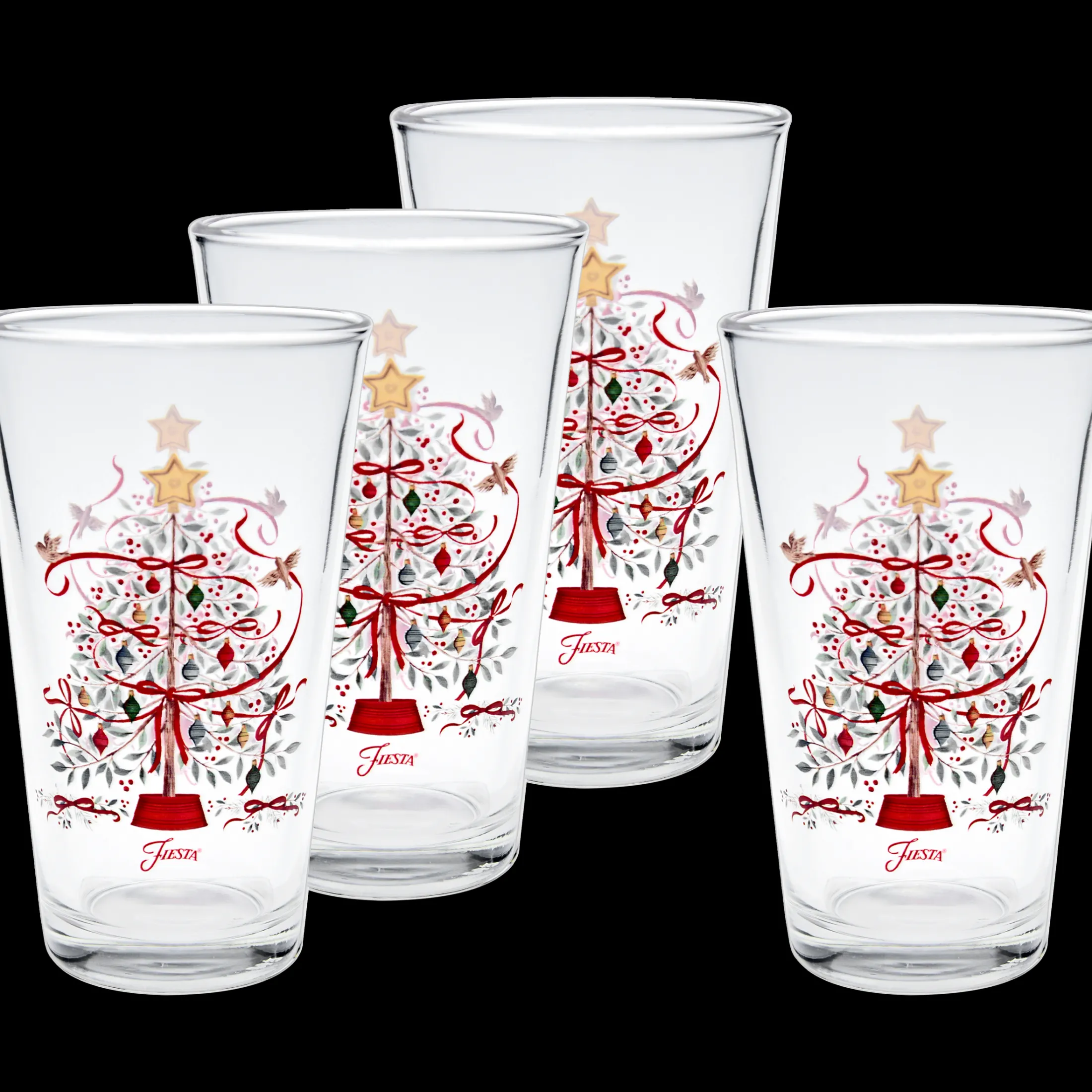 Holly Berry Christmas Tree 16 oz. Cooler Glass - Set of 4