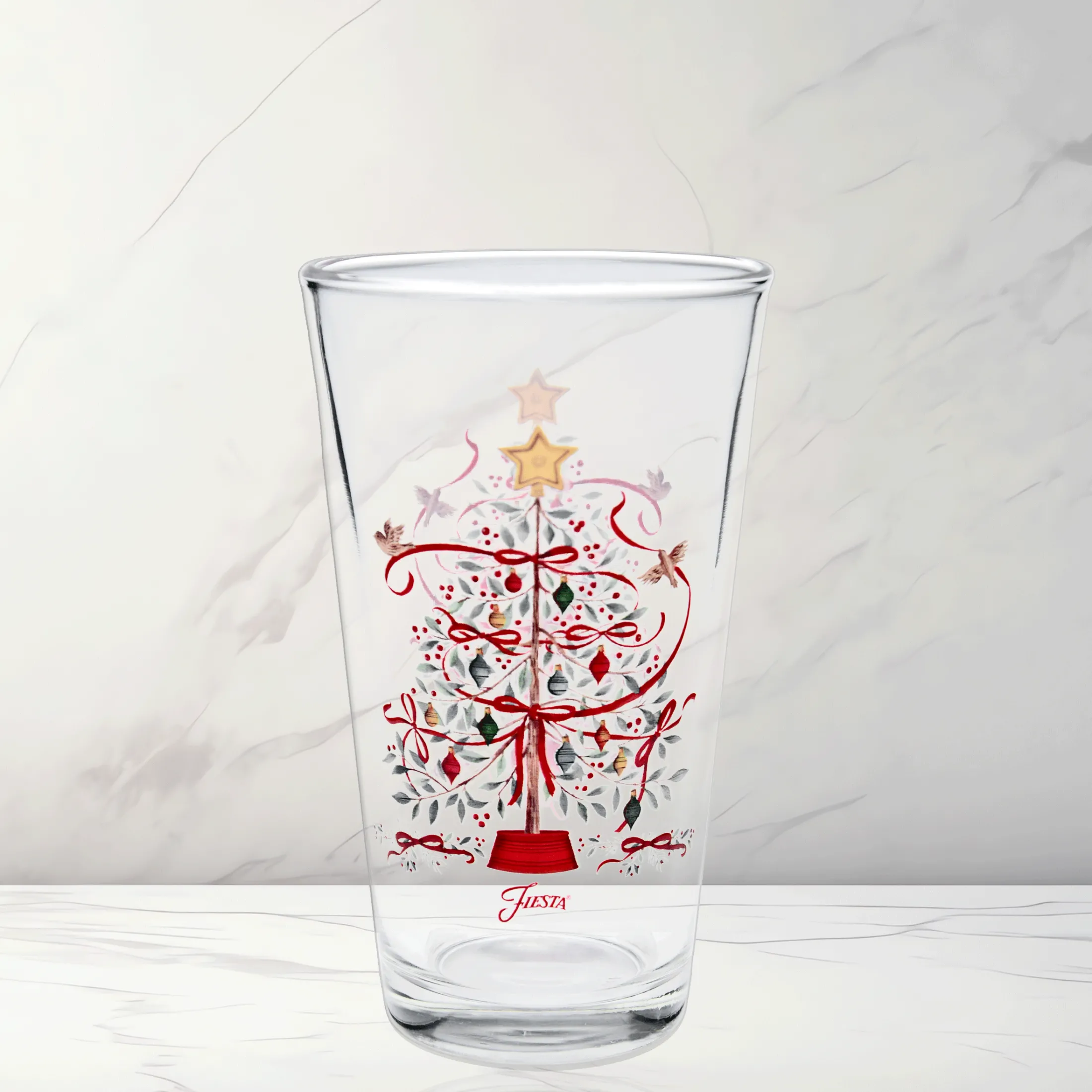 Holly Berry Christmas Tree 16 oz. Cooler Glass - Set of 4