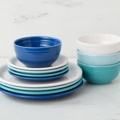 Mixed Coastal Blues Bistro Coupe 12-Piece Dinnerware Set, Service for 4