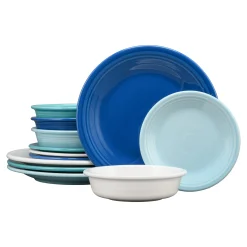 Mixed Coastal Blues Classic Rim 12-Piece Dinnerware Set, Service for 4