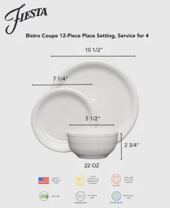 Mixed Sunset Horizon Bistro Coupe 12-Piece Dinnerware Set, Service for 4