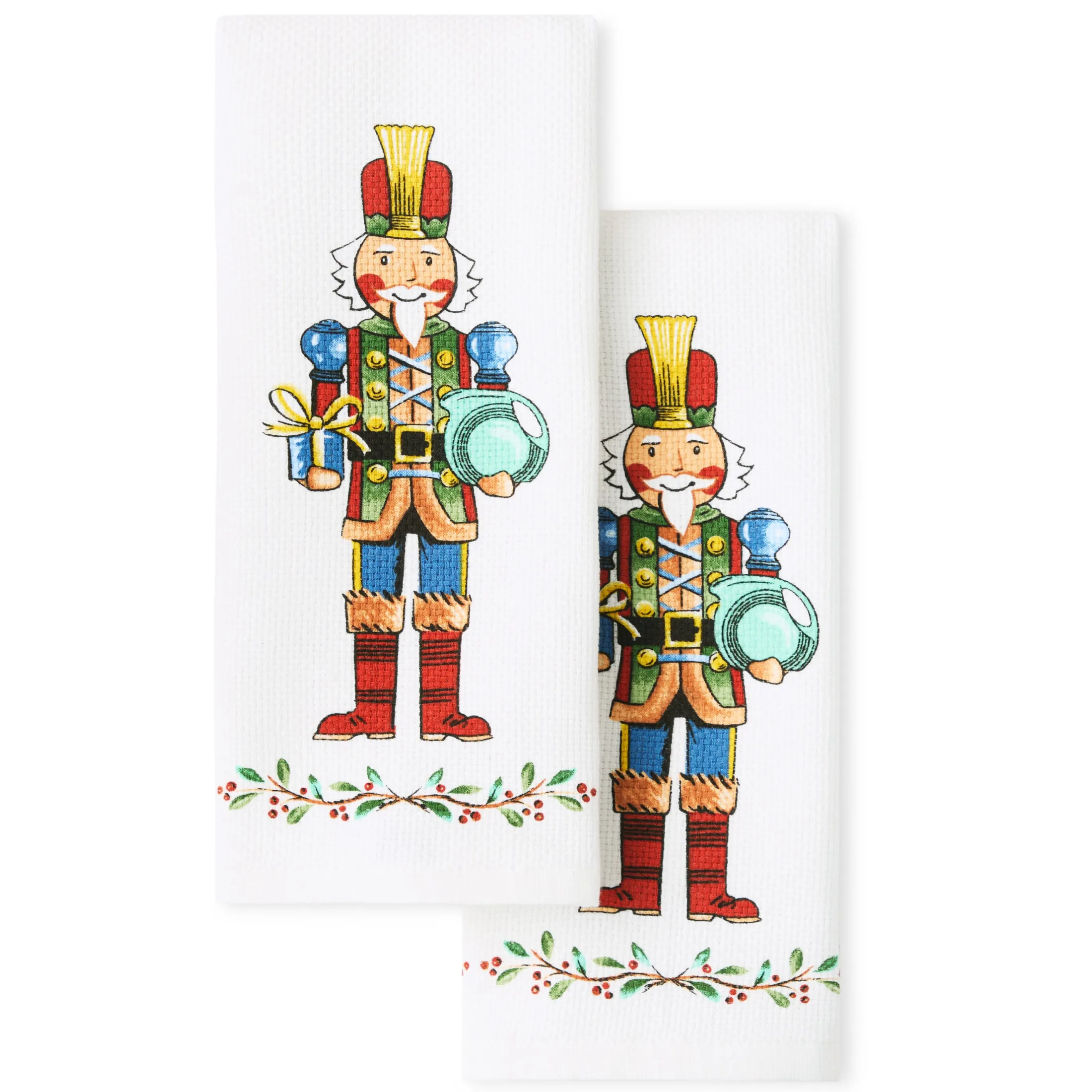 Nutcracker The Giver Holiday Holly Sprig Kitchen Towel Set