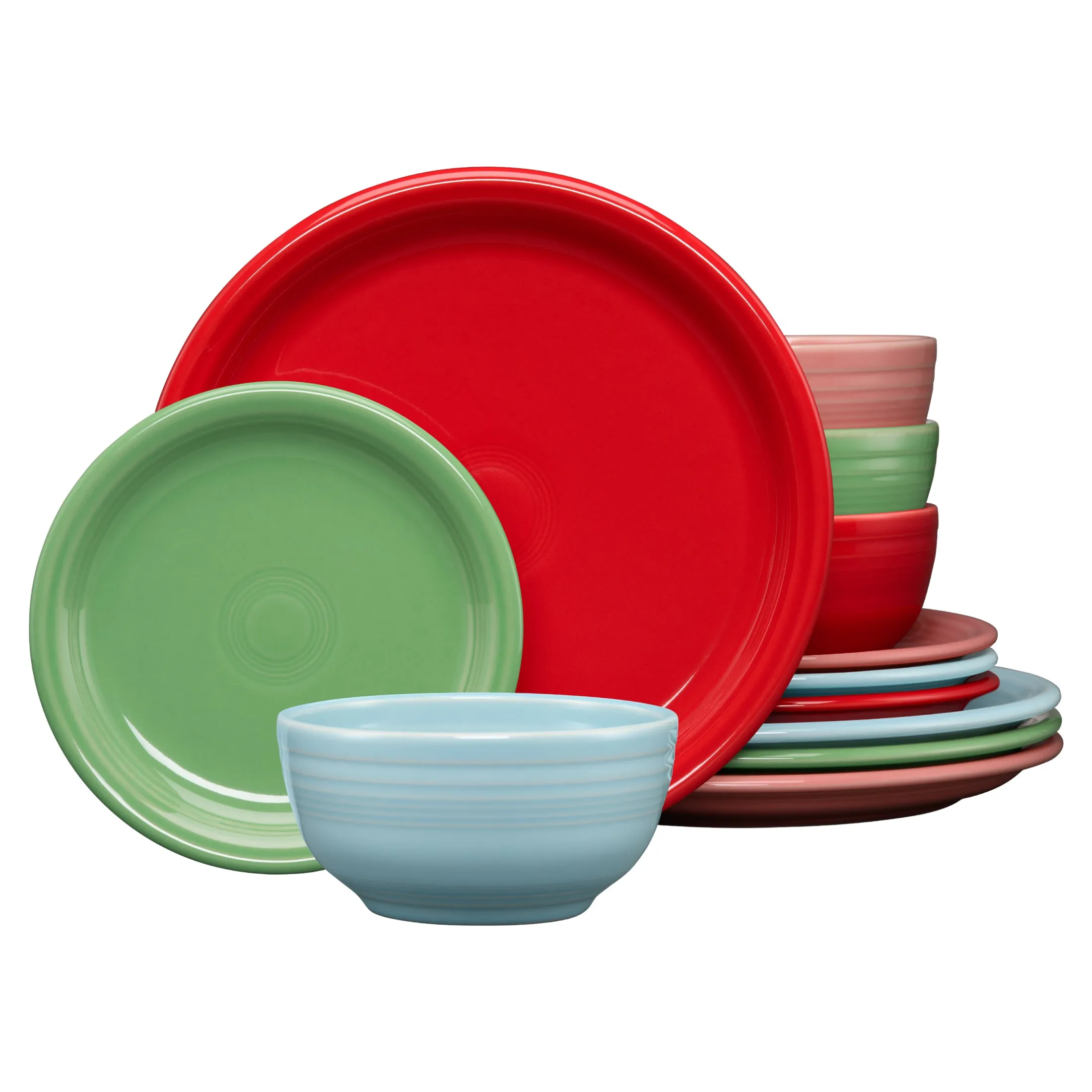 Peppermint Frost Mixed Color Bistro Coupe 12-Piece Dinnerware Set, Service for 4