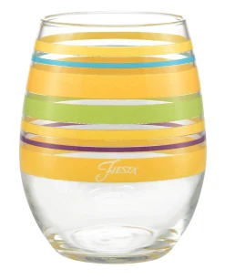 Retired 15 oz. Fiesta® Caribbean Sunset Stripes Stemless Wine – Set of 4