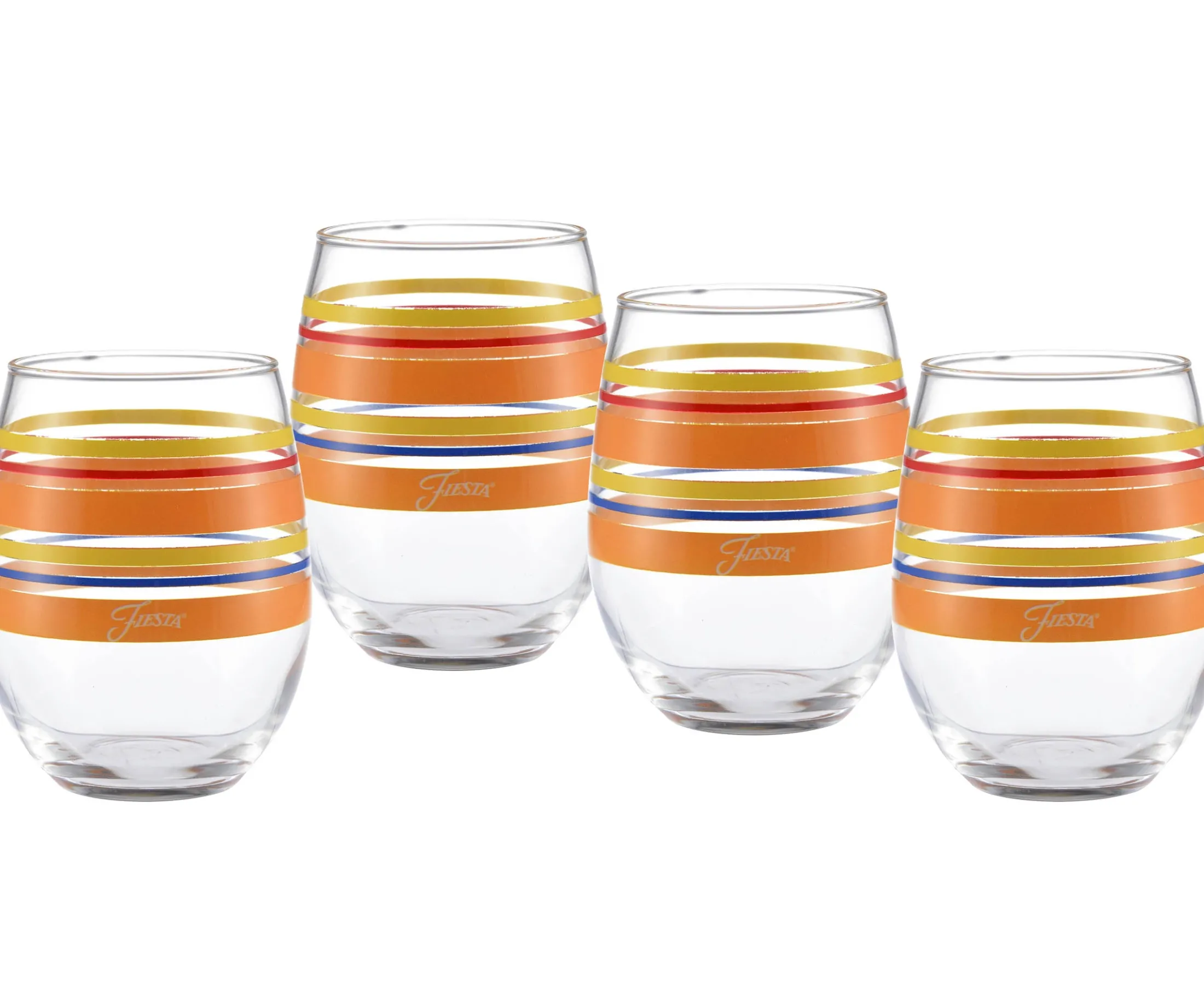 Retired 15 oz. Fiesta® Sienna Sunset Stripes Stemless Wine – Set of 4
