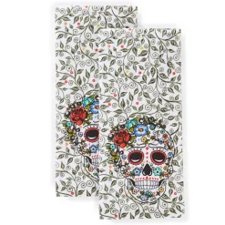 Retired SKULL AND VINE SUGAR Kitchen Towel 2-Pack Set