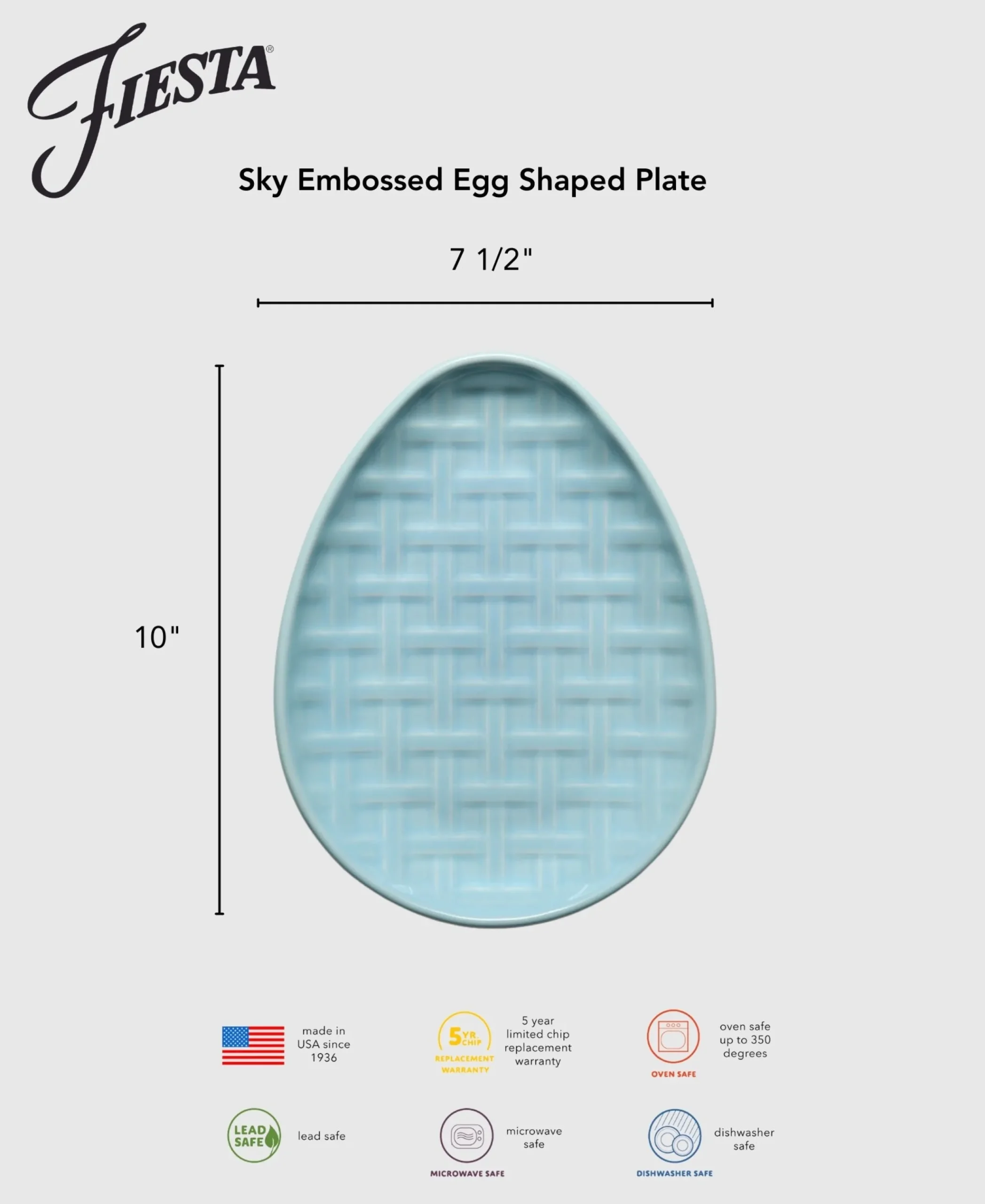 Sky Embossed Egg Shaped Plate 10 Inch